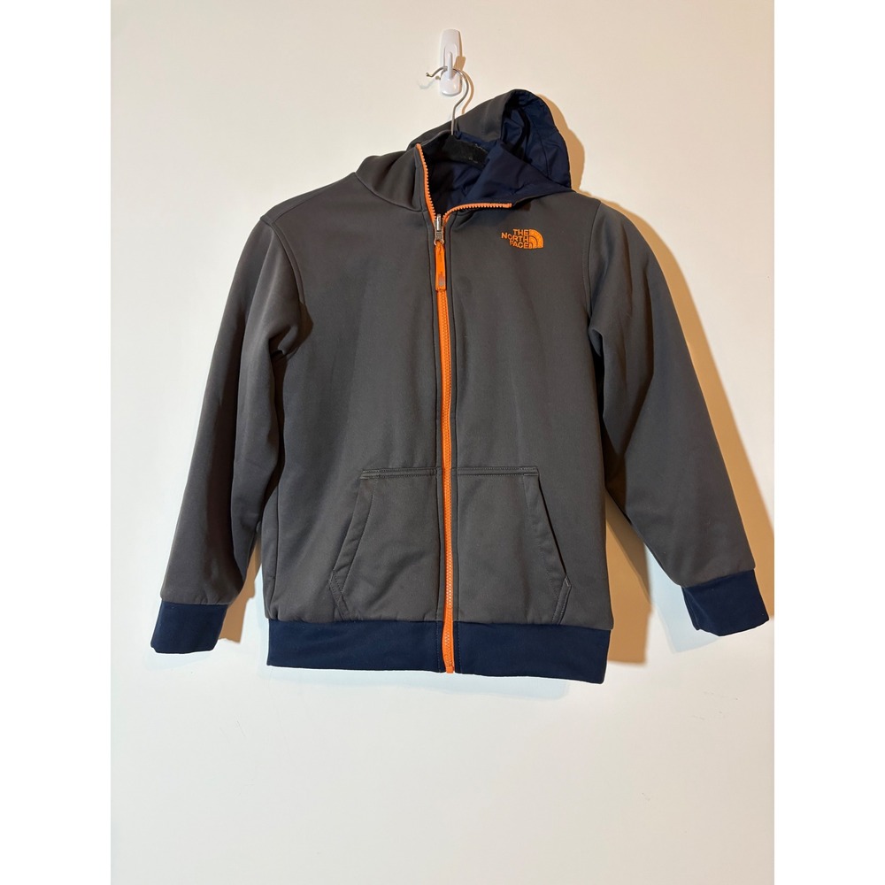 The North Face Boys Reversible Full Zip Hoodie Grey Navy Orange Size M 10/12